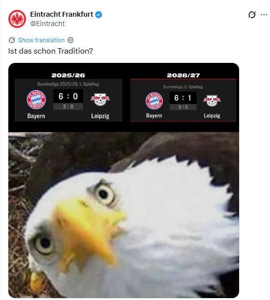 等级森严？法兰克福官媒调侃莱比锡刚打爆自己就被拜仁打爆